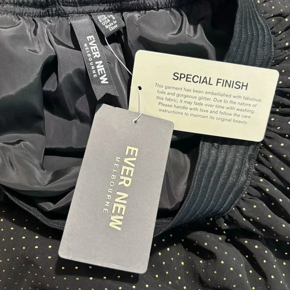 EVER NEW Sz 2 Gathered Elastic Waist Sheer Lined Gold  Polka Dot Midi Skirt NEW - Picture 10 of 12